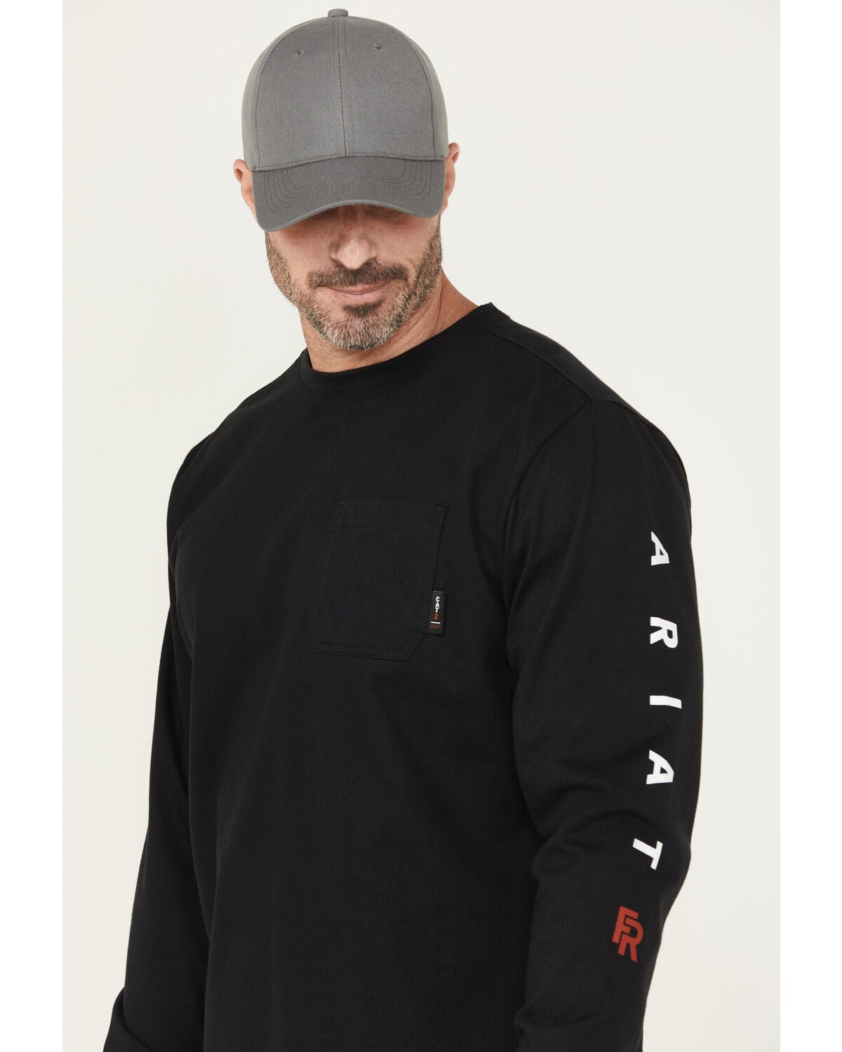 Image #2 - Ariat Men's FR Hard Head Long Sleeve Pocket Work Shirt, Black, hi-res