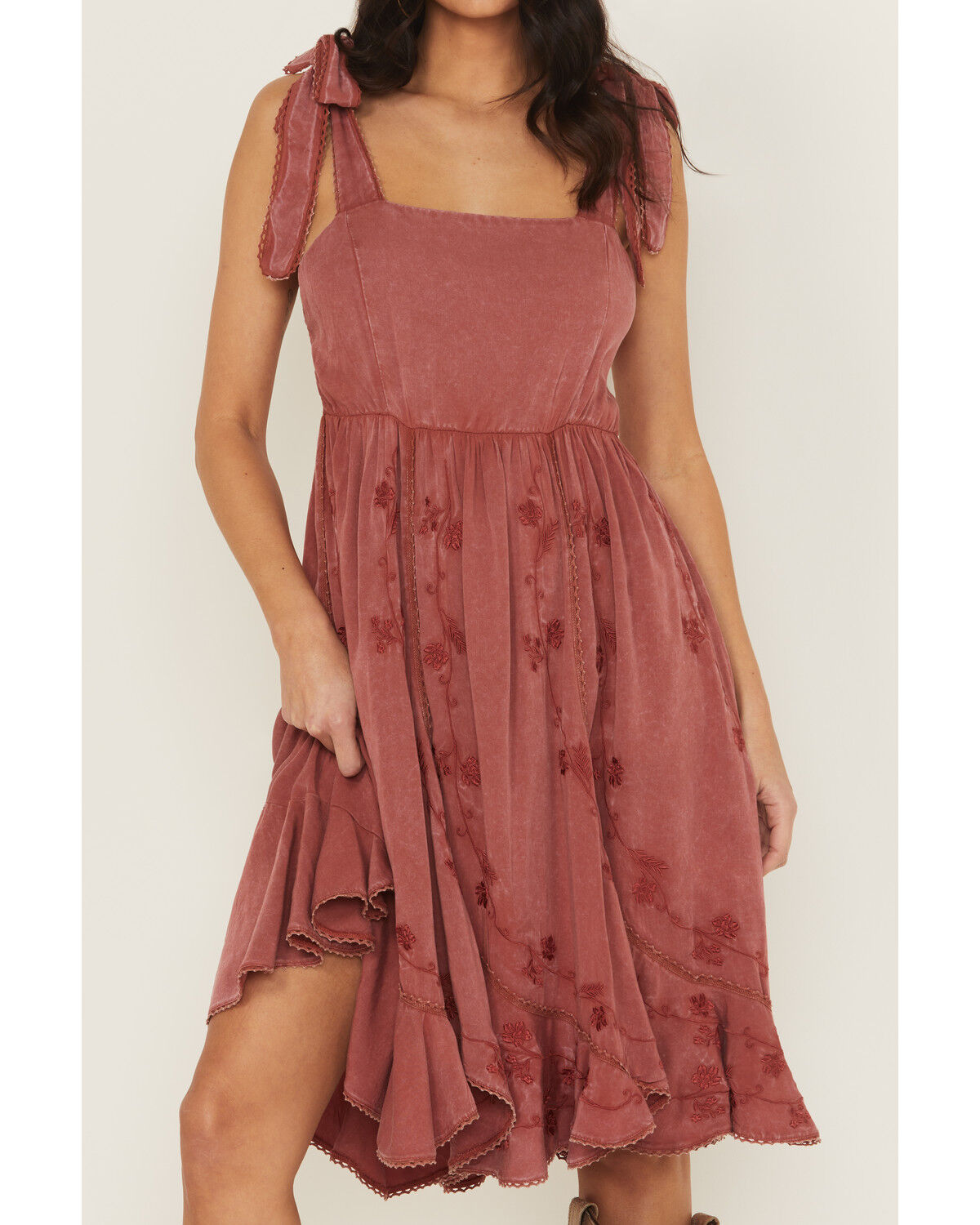 Image #3 - Wild Moss Women's Floral Embroidered Tie Strap Midi Dress, Rose, hi-res
