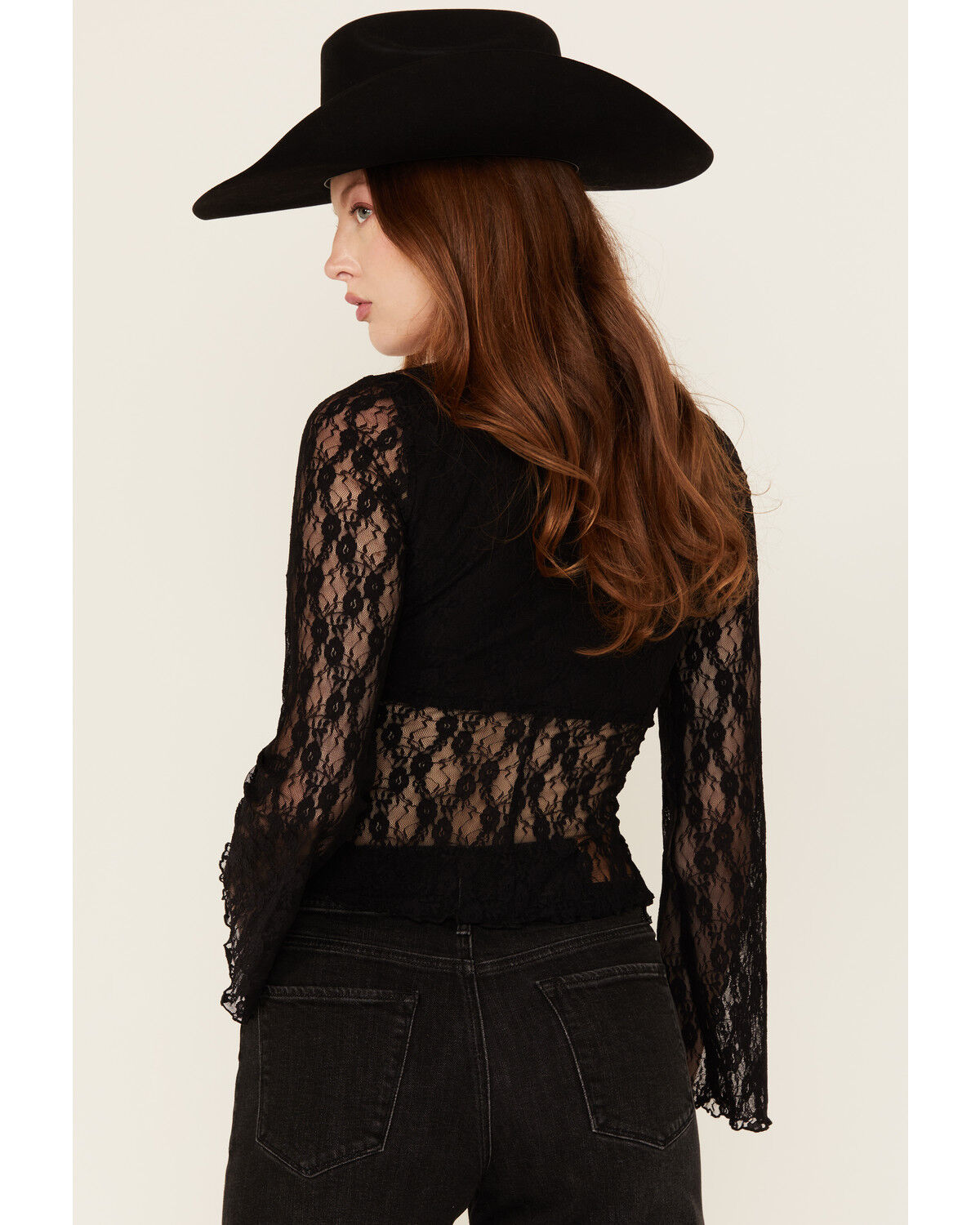 Image #4 - Ash & Violet Women's Lace Bell Long Sleeve Top, Black, hi-res