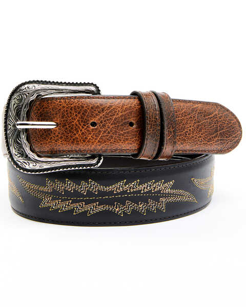 Men's Handmade Western Belt - Cowboy Stitch Medium Brown