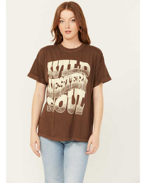Girl Dangerous Women's Wild Western Soul Relaxed Short Sleeve Graphic Tee, Brown, hi-res