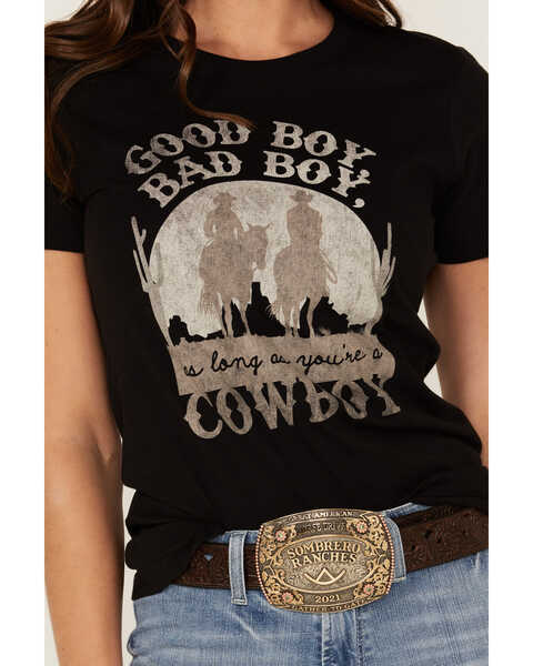Image #3 - Goodie Two Sleeves Women's Good Boy Bad Boy Cowboy Black Graphic Tee, Black, hi-res