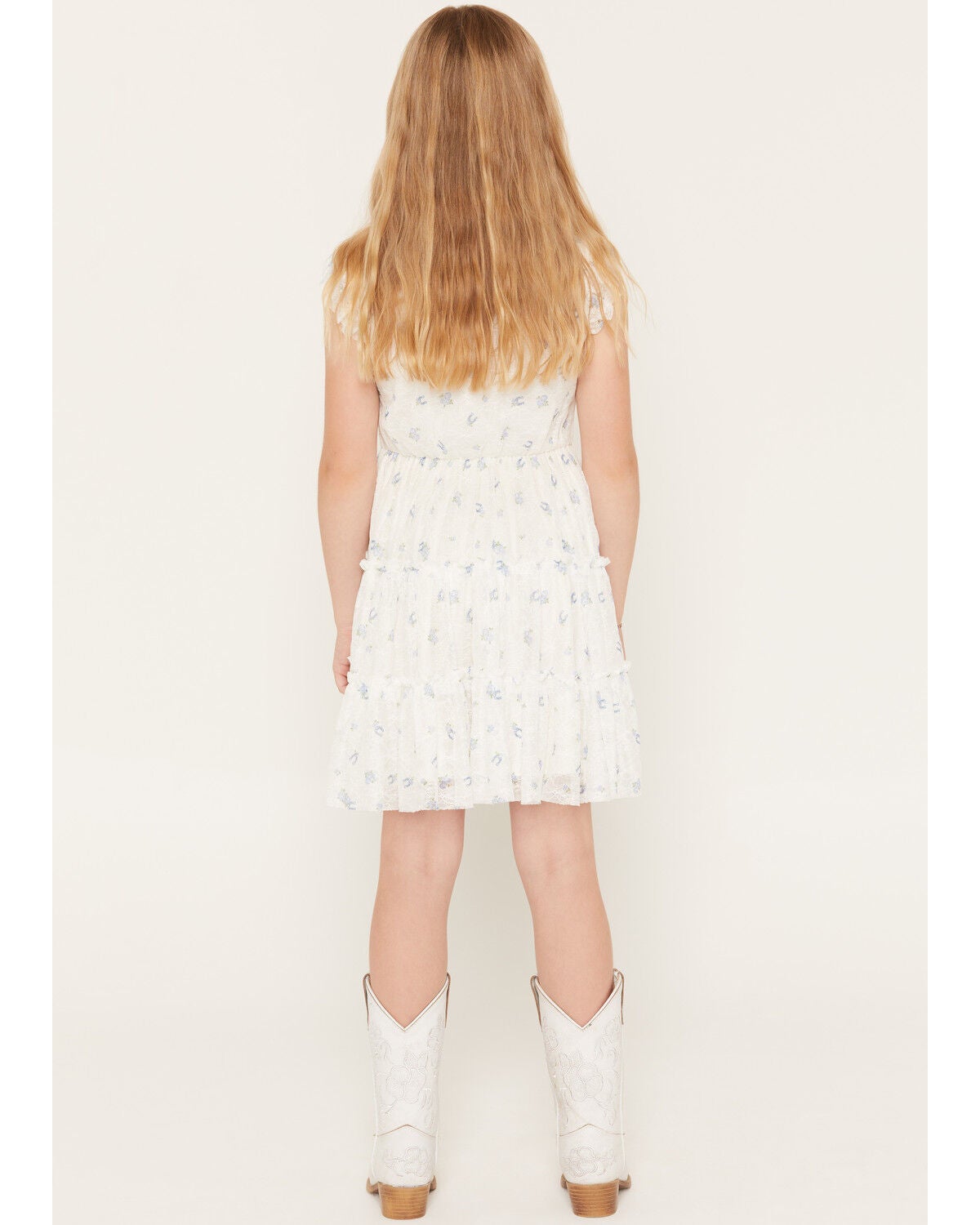 Image #4 - Sugar California Girls' Horseshoe Floral Print Lace Button-Down Dress, White, hi-res