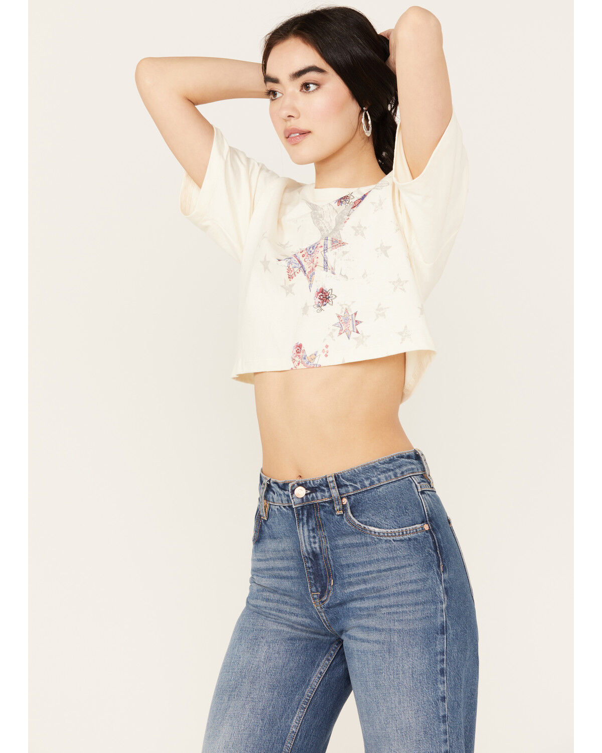Image #2 - Shyanne Women's Americana Eagle Star Cropped Short Sleeve Graphic Tee, Cream, hi-res