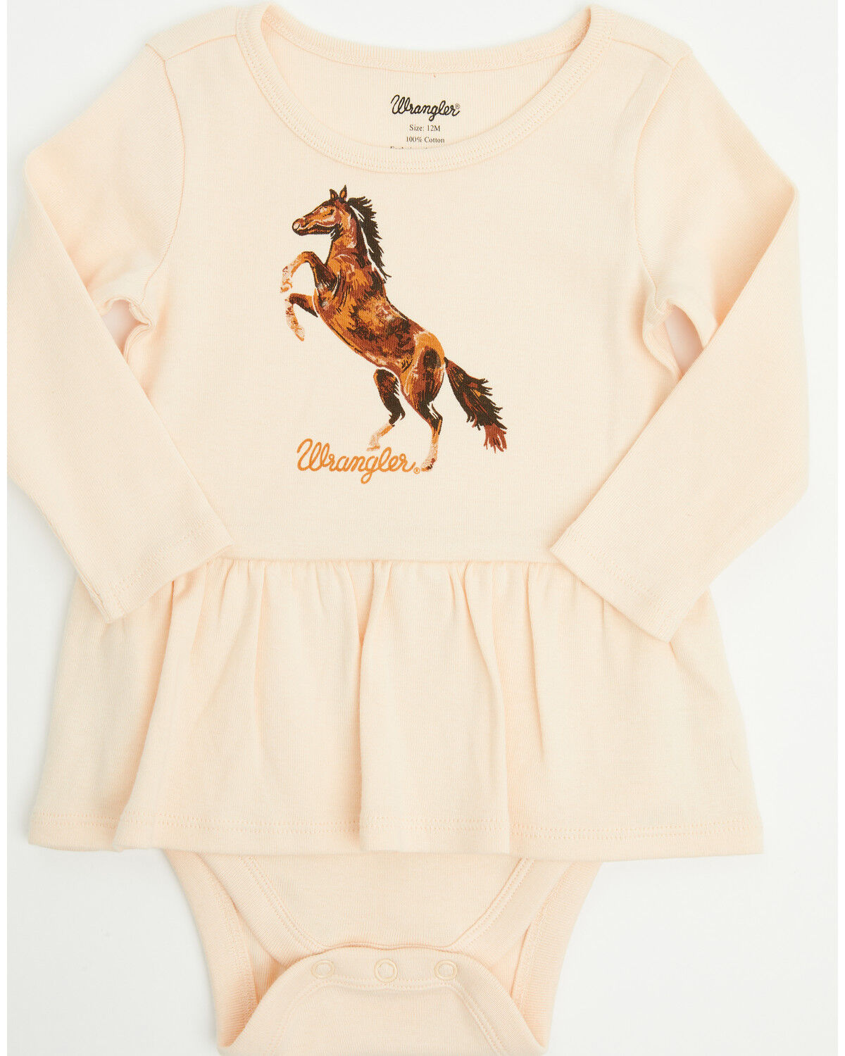Image #1 - Wrangler Infant Girls' Horse Long Sleeve Snap Onesie, Pink, hi-res