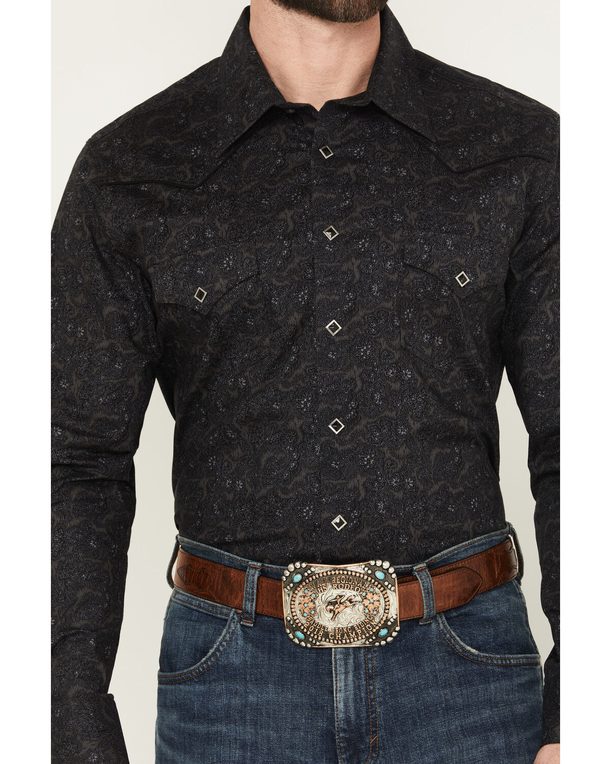 Image #3 - Rock & Roll Denim Men's Paisley Print Long Sleeve Snap Stretch Western Shirt, Black, hi-res