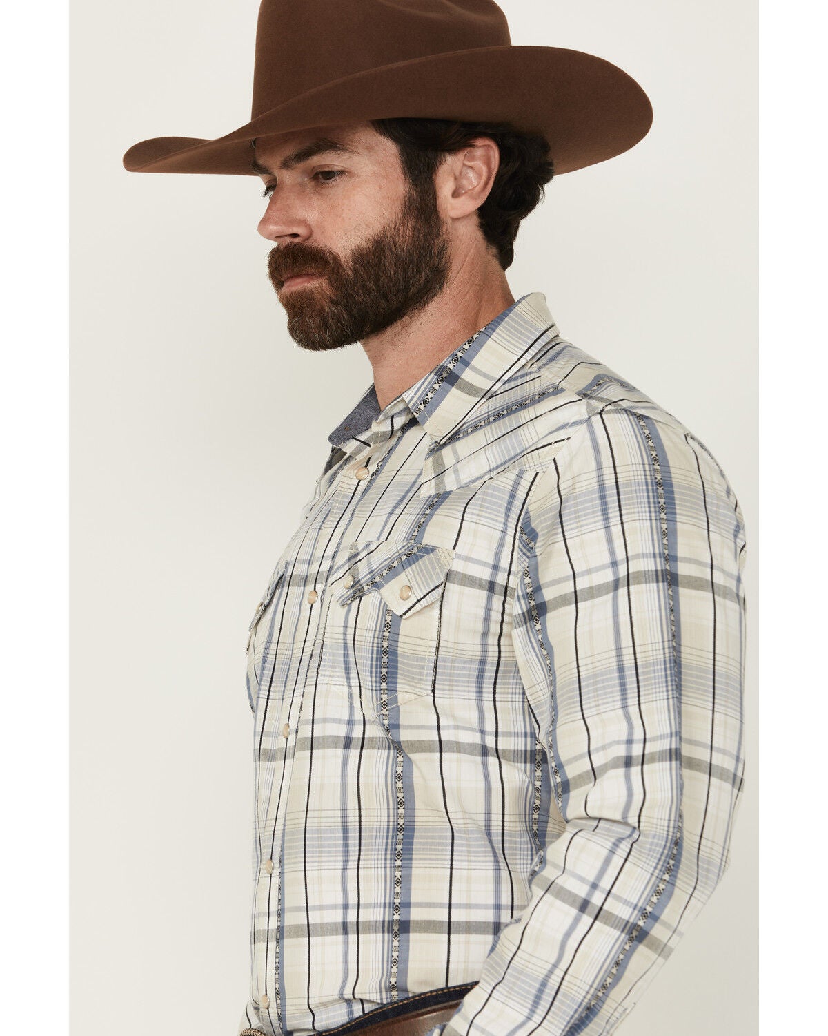 Image #2 - Cody James Men's Western Wind Plaid Print Long Sleeve Snap Western Shirt - Tall, Cream, hi-res