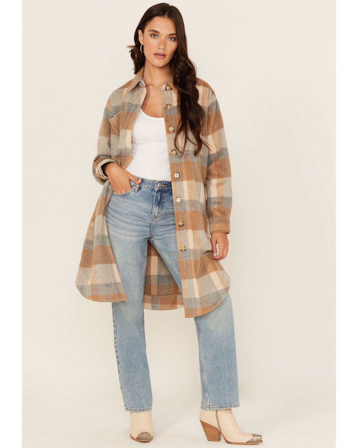 Image #1 - Cleo + Wolf Women's Caroline Plait Print Button-Down Long Coat, Oatmeal, hi-res