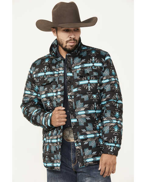 Image #1 - Rock & Roll Denim Men's Quilted Southwestern Snap Jacket, Taupe, hi-res