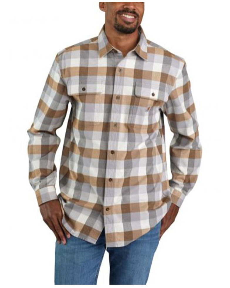 Carhartt Men's Asphalt Plaid Heavyweight Long Sleeve Work Flannel Shirt Jacket, Grey, hi-res