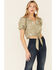 Image #1 - Very J Women's Scarf Print Tie-Bottom Short Sleeve Crop Top, Sage, hi-res