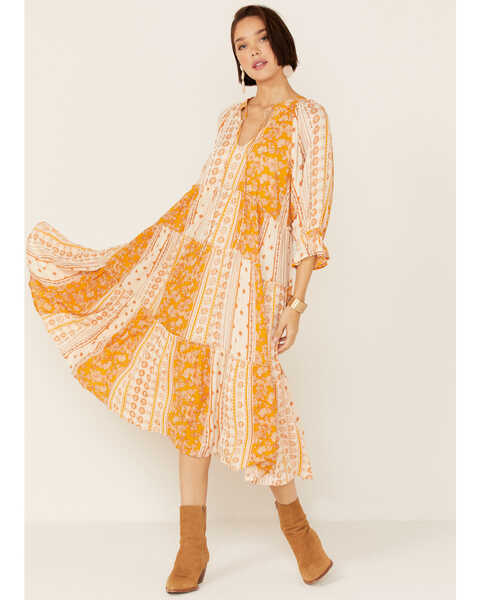En Creme Women's Patchwork Midi Dress, Cream, hi-res