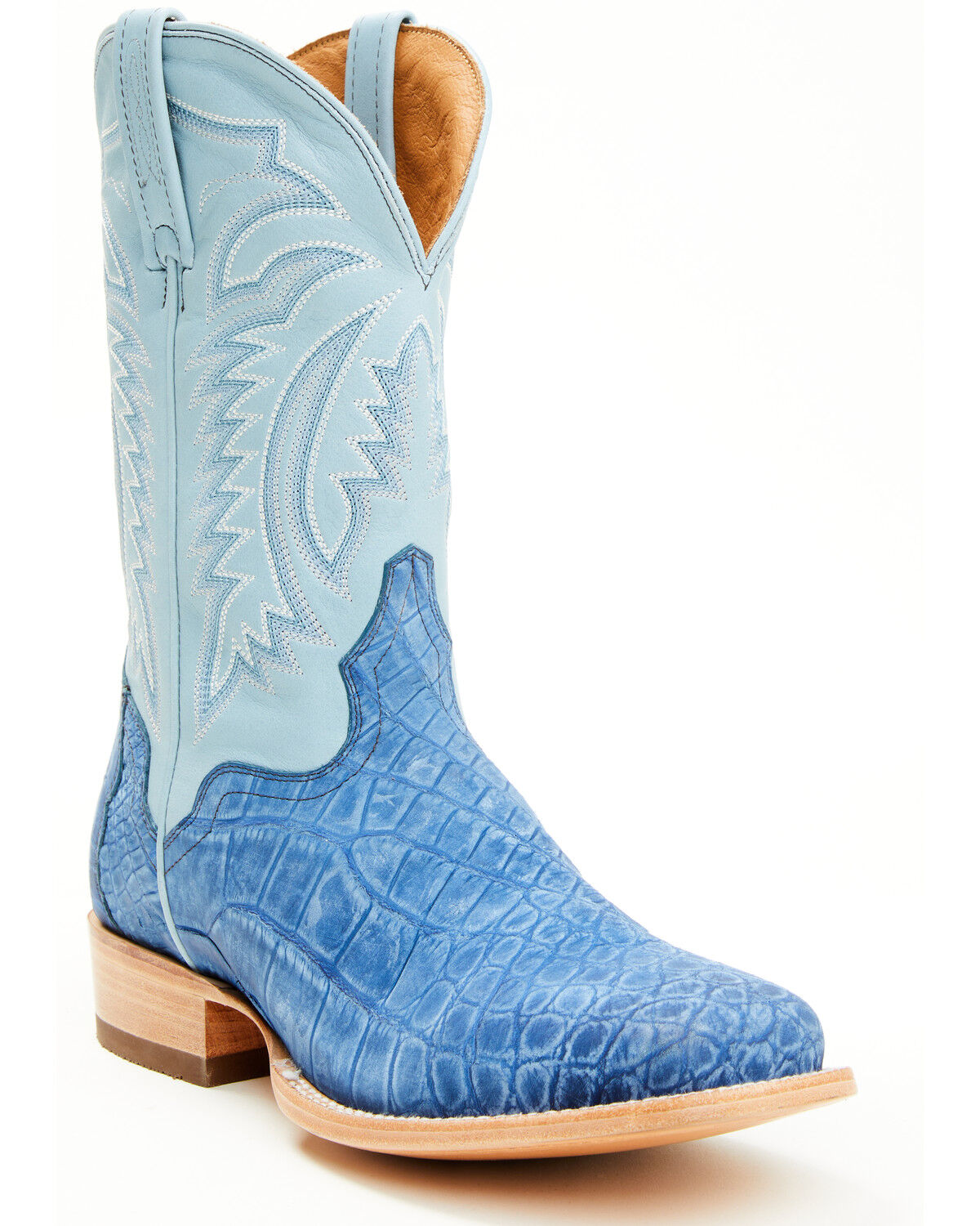 Image #1 - El Dorado Men's Exotic American Alligator Western Boots - Broad Square Toe, Blue, hi-res