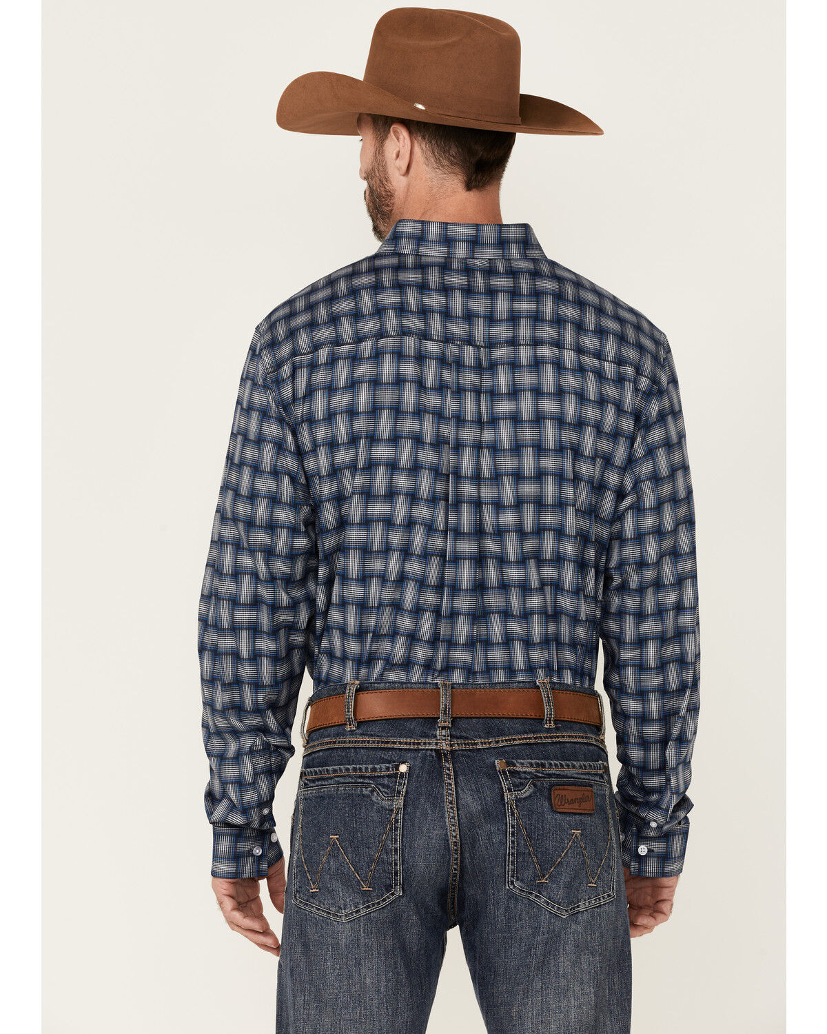 Image #4 - Cody James Core Men's Wicker Small Plaid Long Sleeve Button Down Western Shirt, Blue, hi-res