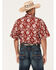 Image #4 - Roper Men's Floral Print Short Sleeve Pearl Snap Western Shirt, Red, hi-res