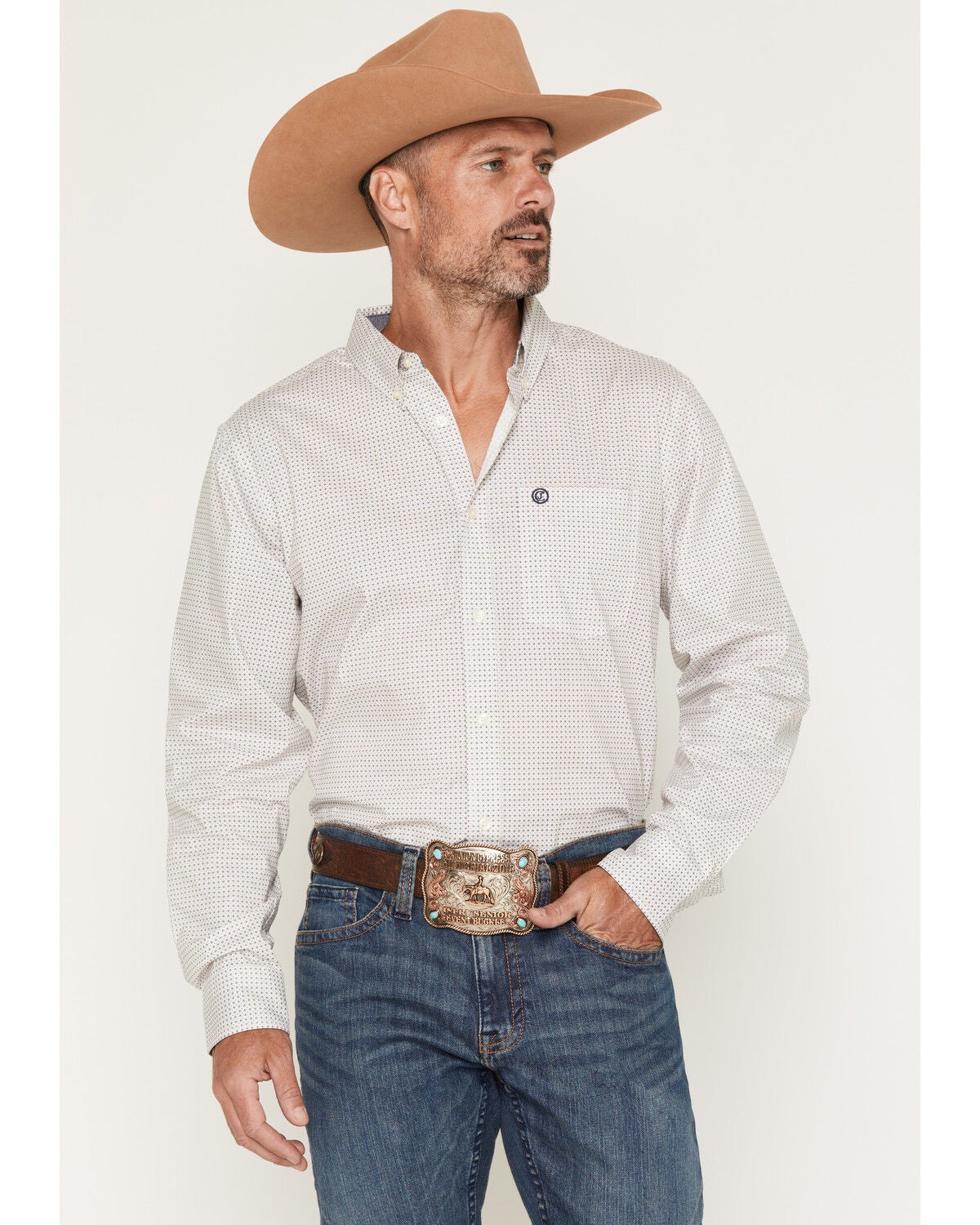 Cody James Men's Spot X Geo Print Long Sleeve Button-Down Stretch Western Shirt, Cream, hi-res