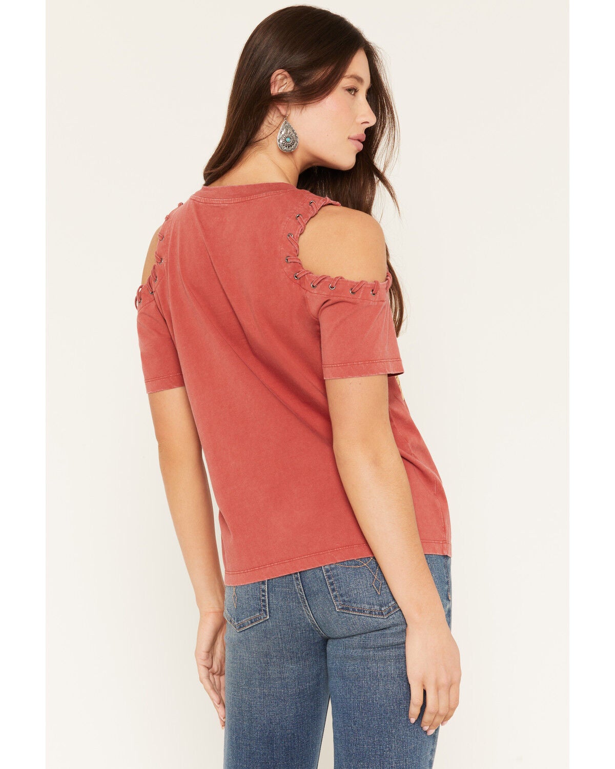 Image #4 - Shyanne Women's Steer Head Cold Shoulder Short Sleeve Graphic Tee, Chilli, hi-res