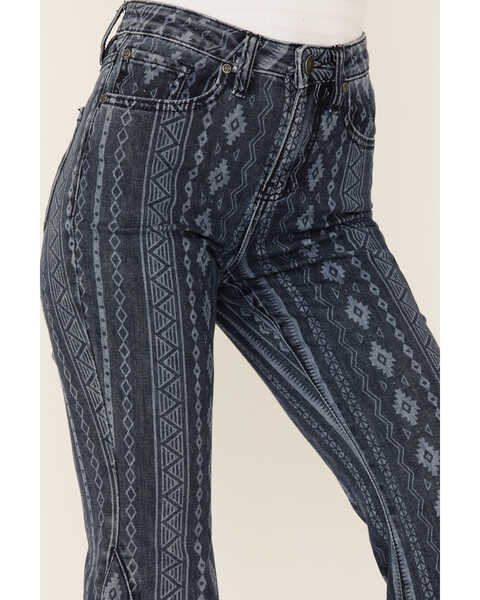 Image #2 - Shyanne Women's Dark Wash Southwestern Lazer Stripe Print Super Flare Jeans , Dark Blue, hi-res