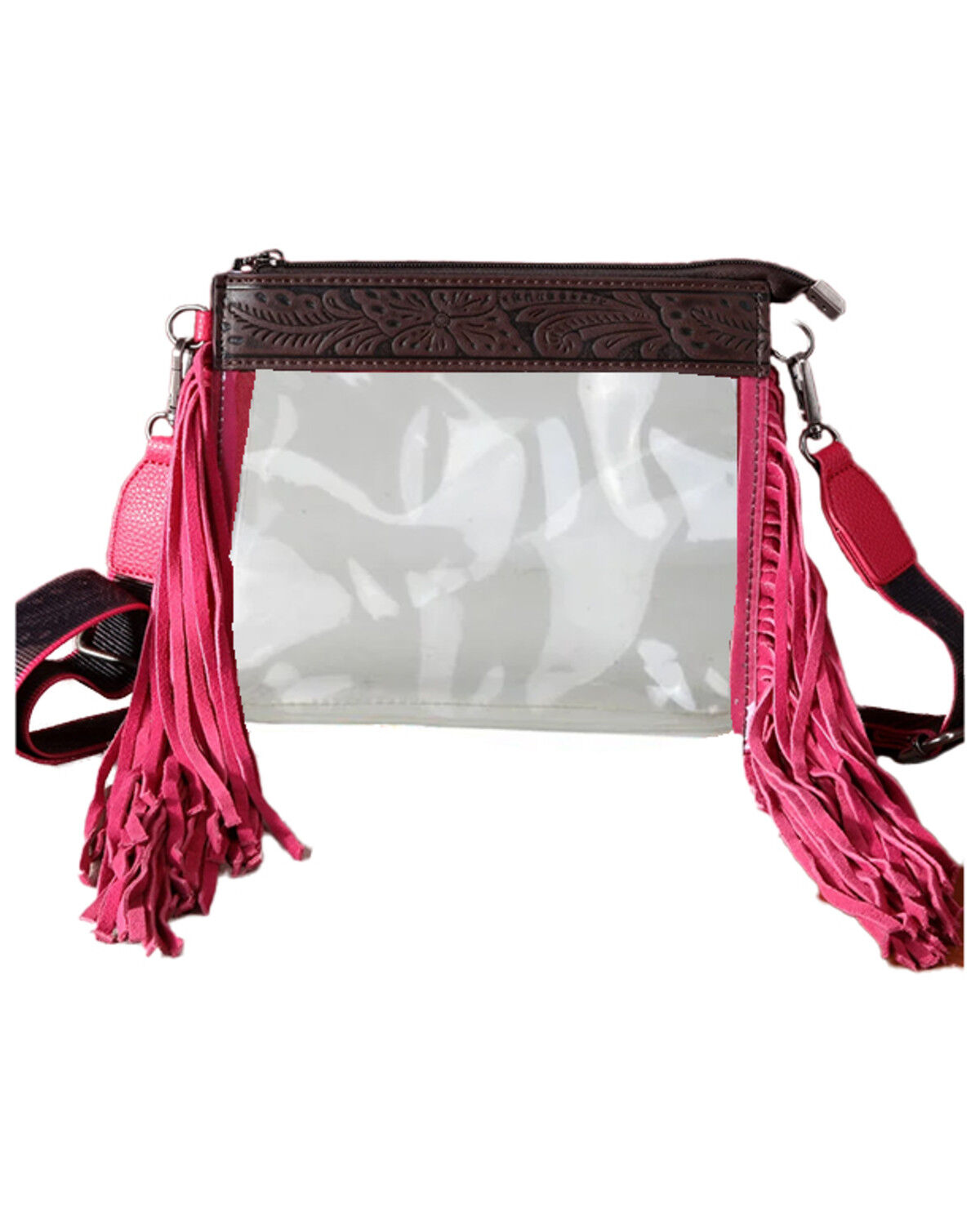 Image #1 - Montana West Women's Fringe Clear Crossbody Bag, Hot Pink, hi-res