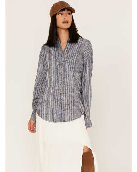 Image #1 - Cleo + Wolf Women's Novelty Stripe Button-Down Long Sleeve Shirt, Blue, hi-res