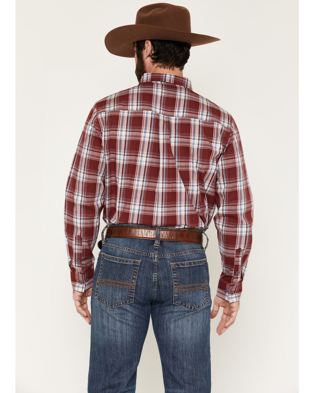 Image #4 - Cody James Men's Ruby Red Plaid Print Long Sleeve Button-Down Stretch Western Shirt, Burgundy, hi-res