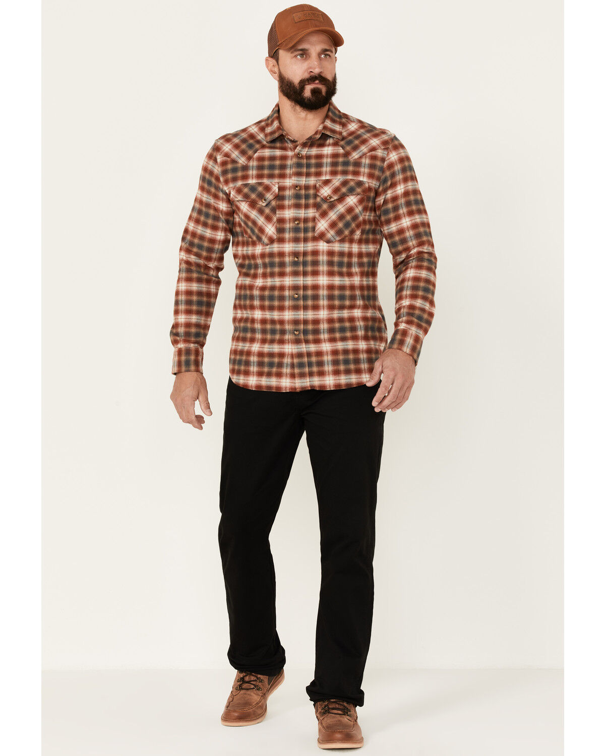 Image #2 - Pendleton Men's Wyatt Small Plaid Long Sleeve Snap Western Shirt, Red, hi-res