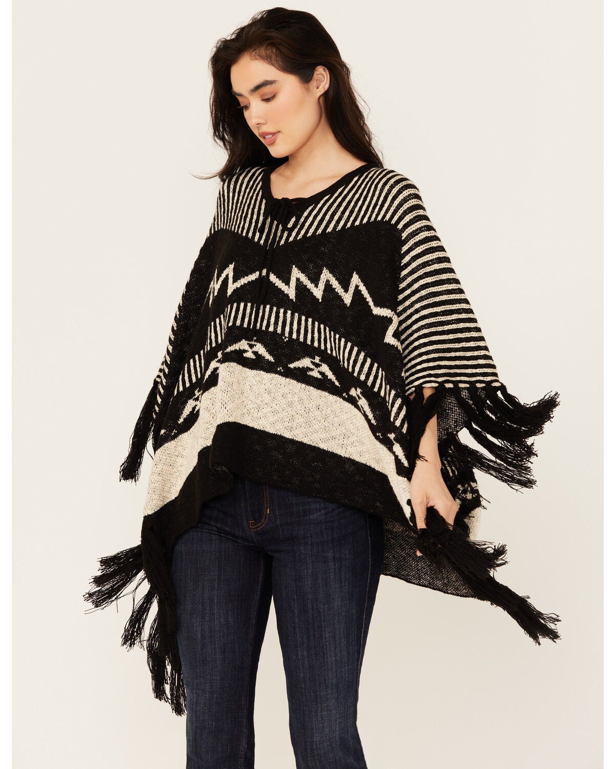 Idyllwind Women's Eatons Thunderbird Poncho Sweater, Black, hi-res