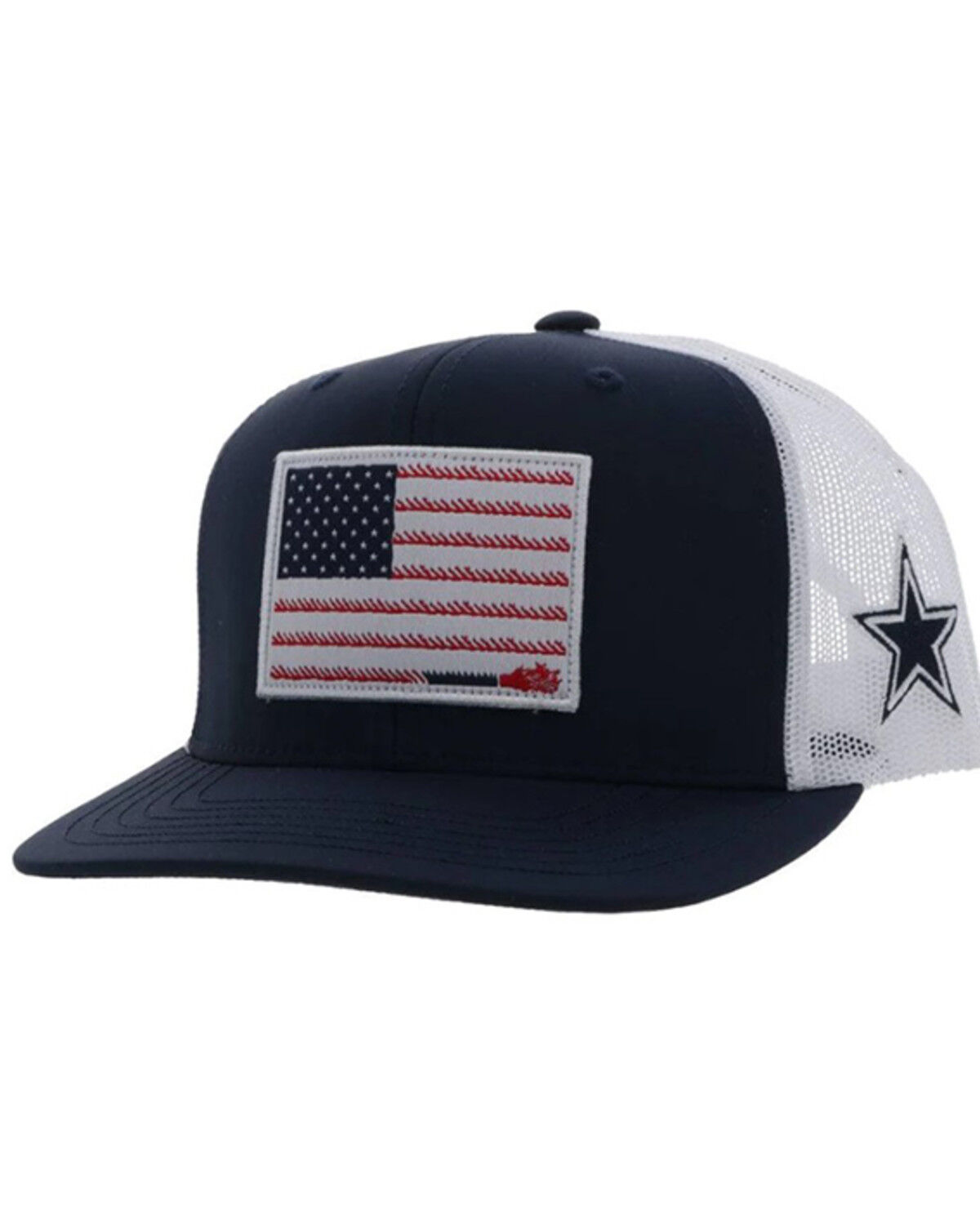 Image #1 - Hooey Men's Dallas Cowboys American Flag Patch Trucker Cap, Black, hi-res