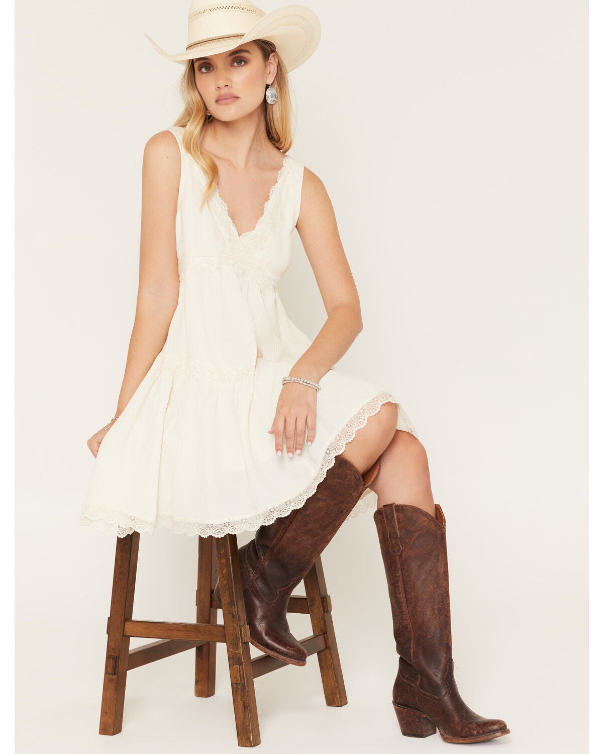 By Together Women's Lace Trim Sleeveless Mini Dress, Cream, hi-res