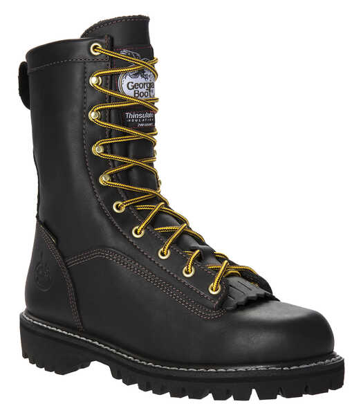 Georgia Boot Men's Insulated Low Heel Logger Work Boots - Round Toe, Black, hi-res