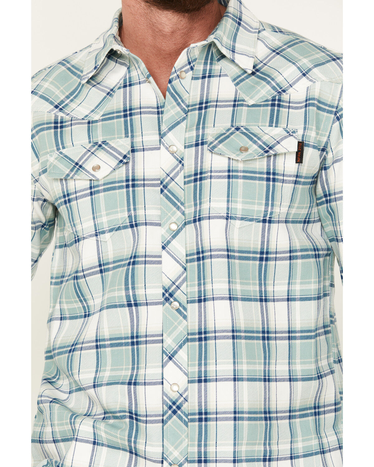 Image #3 - Cody James Men's FR Midweight Plaid Print Long Sleeve Pearl Snap Work Shirt, Blue, hi-res