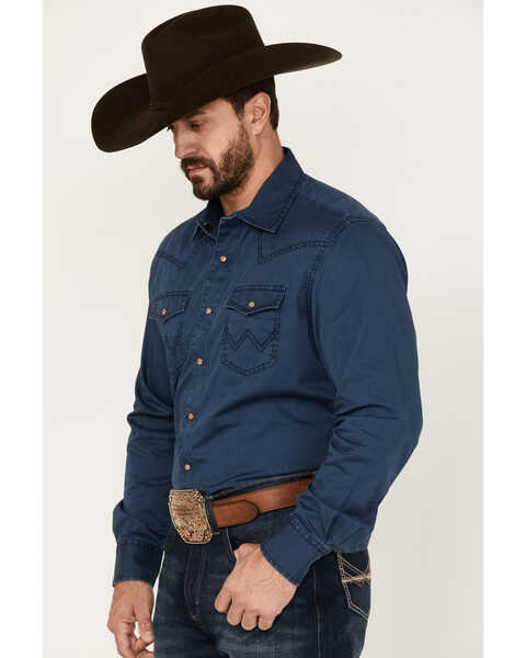 Image #2 - Wrangler Retro Men's Premium Solid Long Sleeve Snap Western Shirt , Blue, hi-res