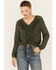 Nostalgia Women's Embroidered Tie Front Long Sleeve Top, Olive, hi-res