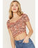 Image #3 - Idyllwind Women's Rose Printed Crop Top, Maroon, hi-res