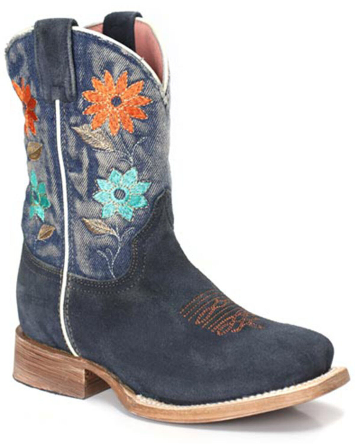 Image #1 - Roper Little Girls' Flower Power Wester Boots - Broad Square Toe, Blue, hi-res