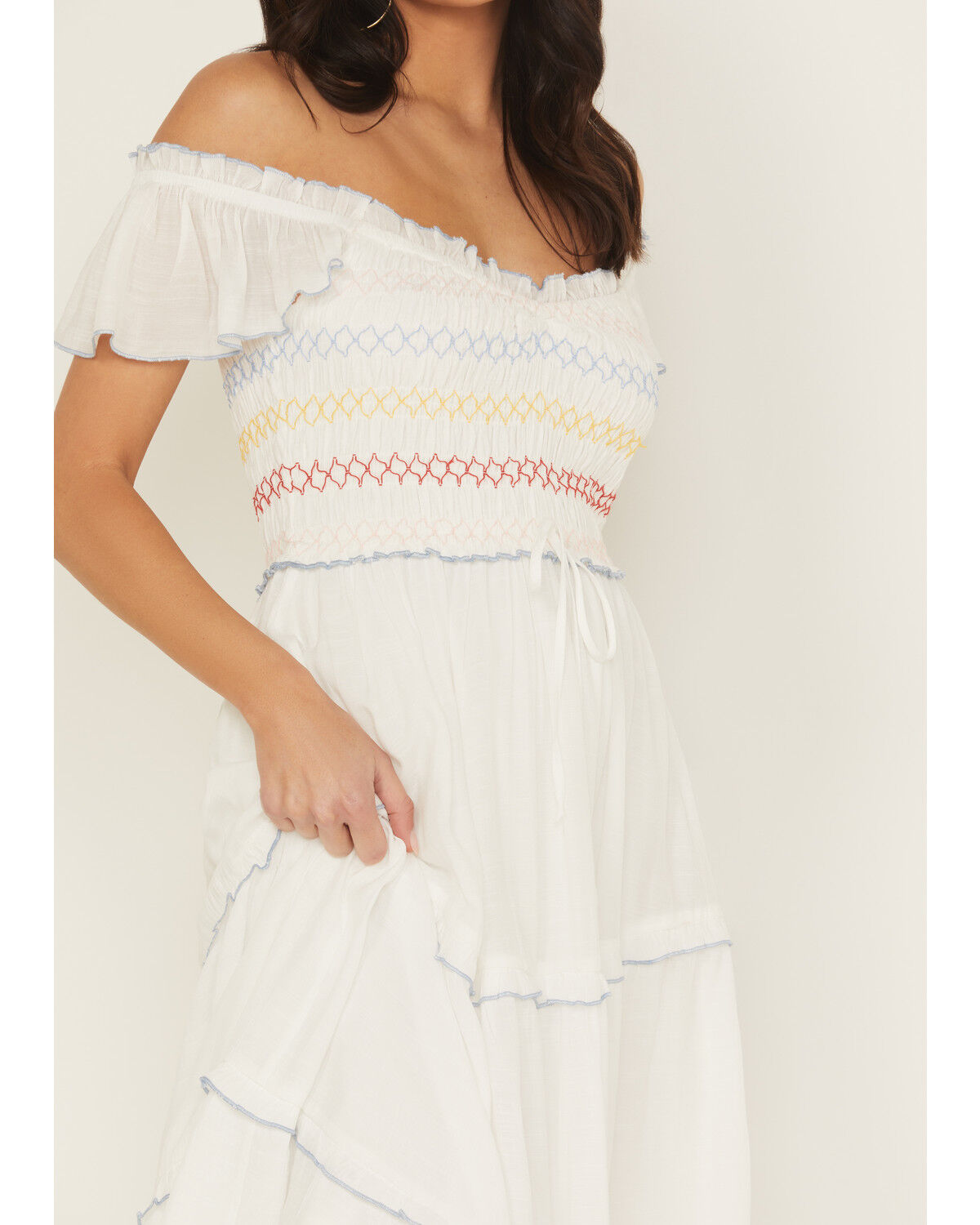 Image #3 - Wild Moss Women's Smocked Ruffle Sleeve Midi Dress, White, hi-res