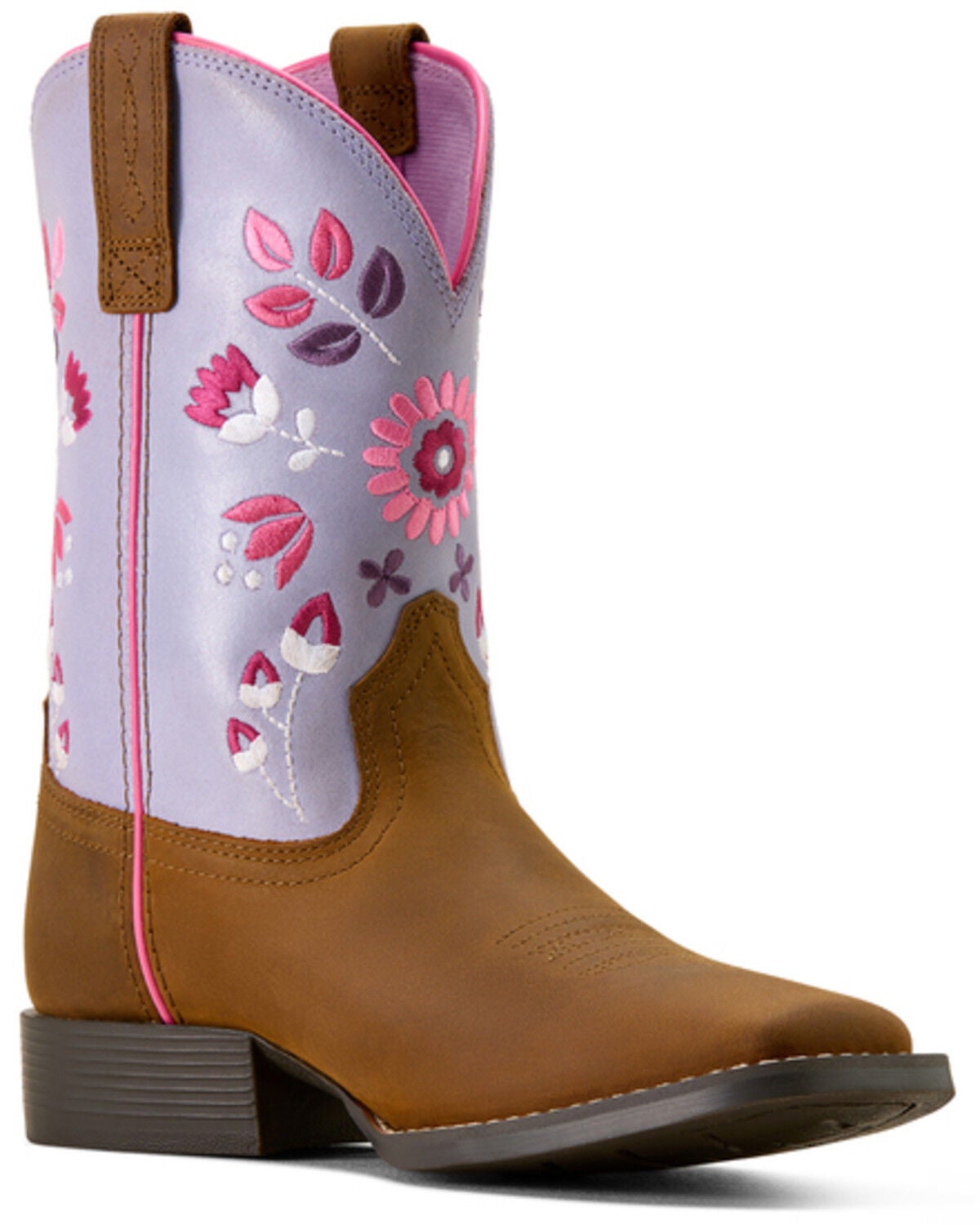 Ariat Girls' Wild Bloom Western Boots - Square Toe, Distressed Brown, hi-res