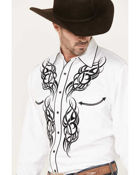 Image #2 - Scully Men's Embroidered Long Sleeve Snap Western Shirt, White, hi-res