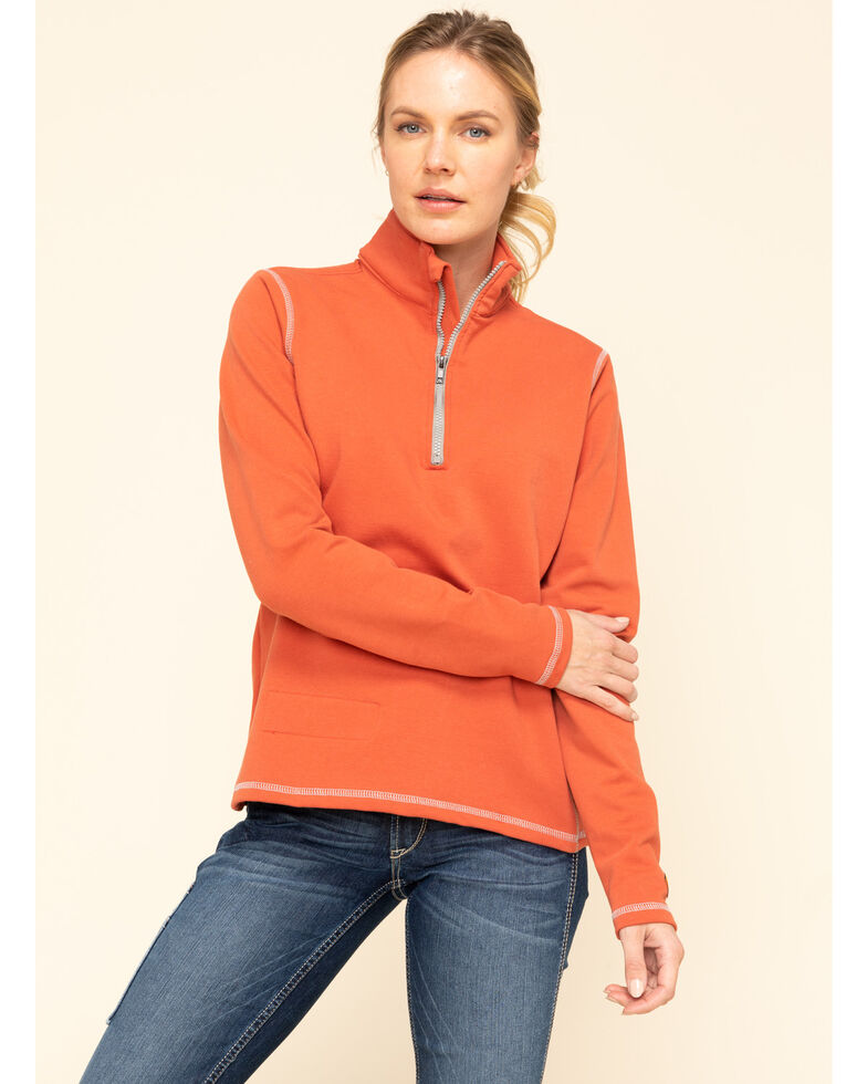 Wrangler Women's FR Orange Fleece Pullover , Orange, hi-res