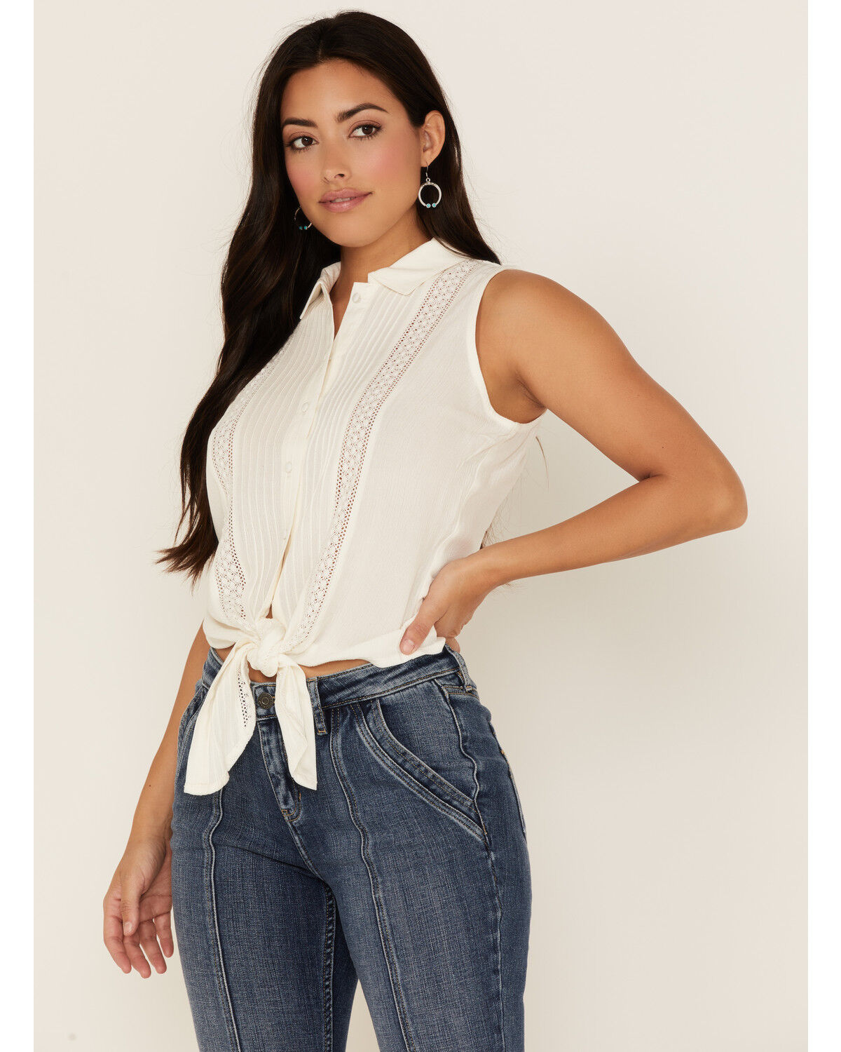 Image #1 - Idyllwind Women's Barewood Lace Button Front Top, White, hi-res