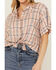 Image #3 - Cumberland Outfitters Women's Plaid Print Short Sleeve Button-Down Western Shirt, Peach, hi-res