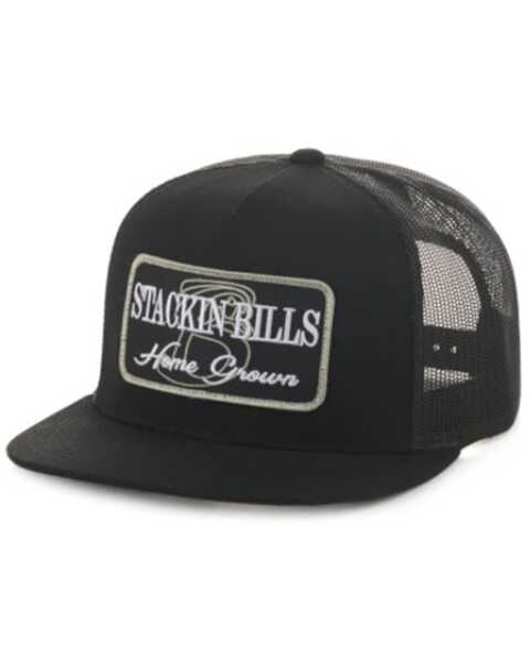 Image #1 - Stackin Bills Men's Home Grown Logo Trucker Cap , Black, hi-res