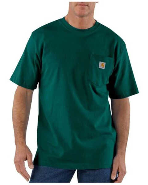 Carhartt Men's Loose Fit Heavyweight Logo Pocket Work T-Shirt - Tall, Dark Green, hi-res