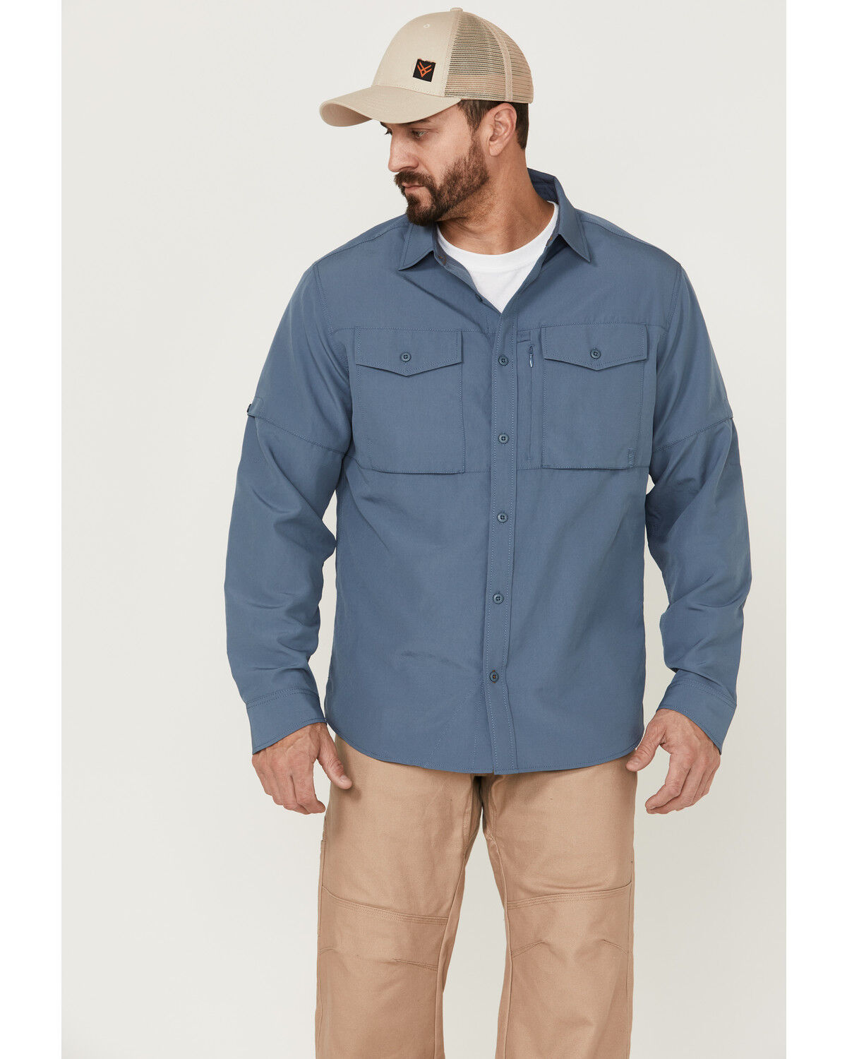 Image #1 - Brothers and Sons Men's Dobby Performance Long Sleeve Button-Down Western Shirt, Indigo, hi-res