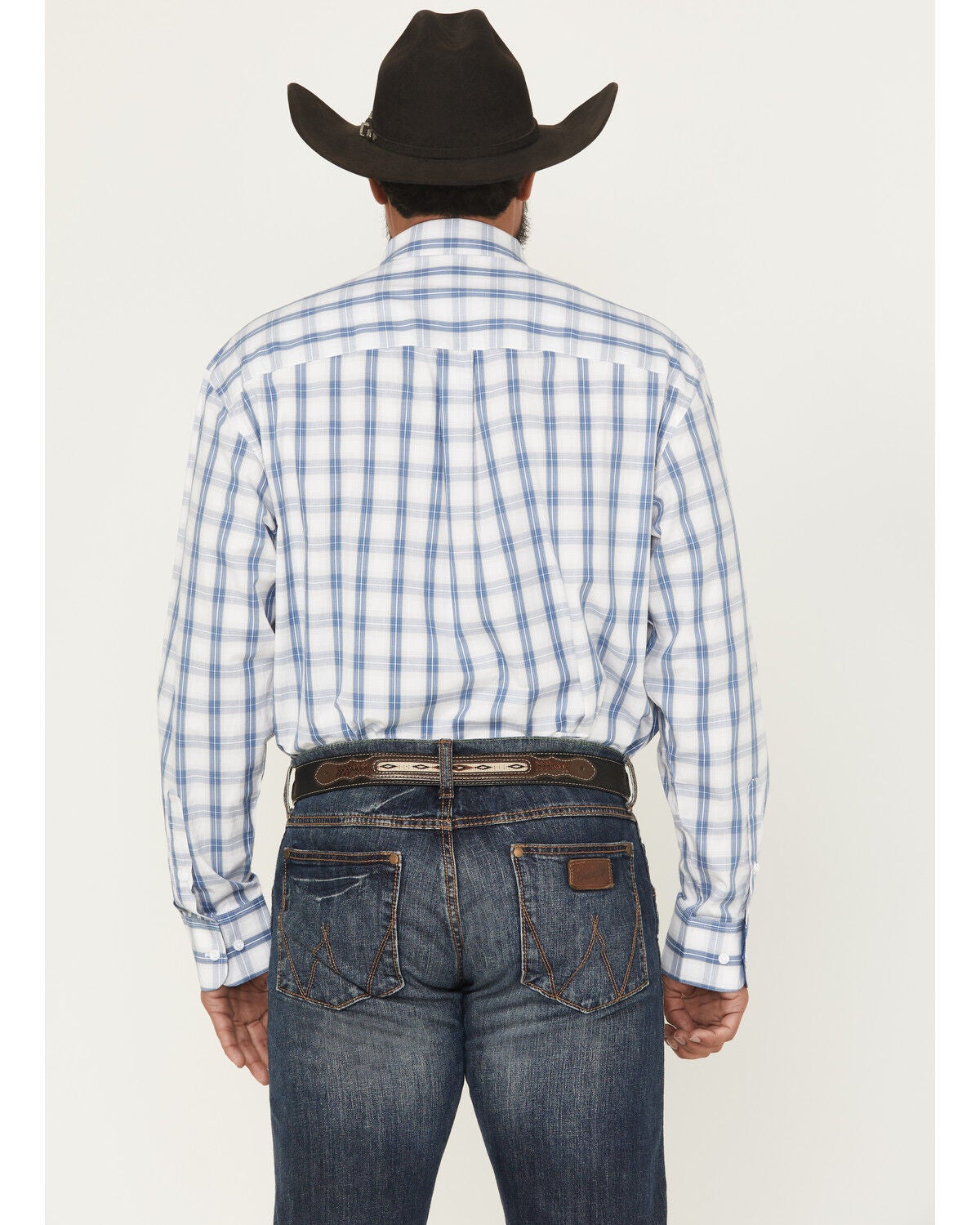 Image #4 - George Strait by Wrangler Men's Plaid Print Long Sleeve Button-Down Stretch Western Shirt - Tall, White, hi-res