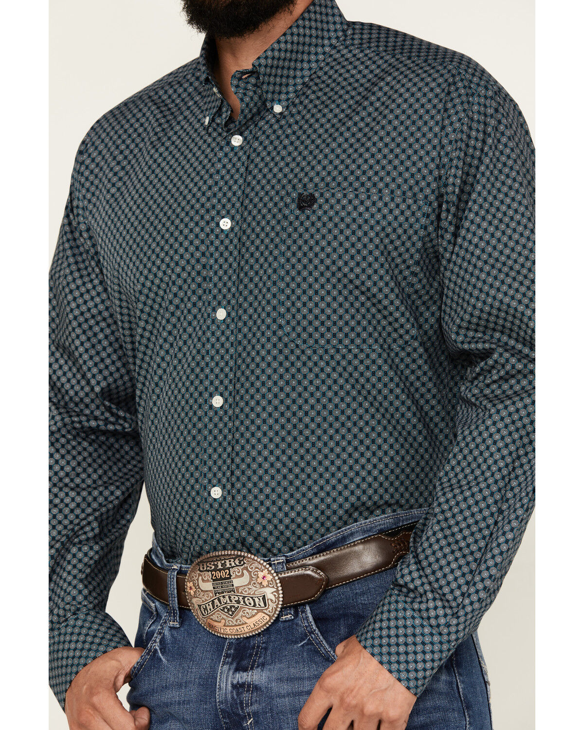 Image #3 - Cinch Men's Medallion Print Long Sleeve Button-Down Western Shirt, Teal, hi-res