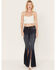 Image #1 - Shyanne Women's Dark Wash Mid Rise Slit Boot Cut Jeans, Dark Medium Wash, hi-res