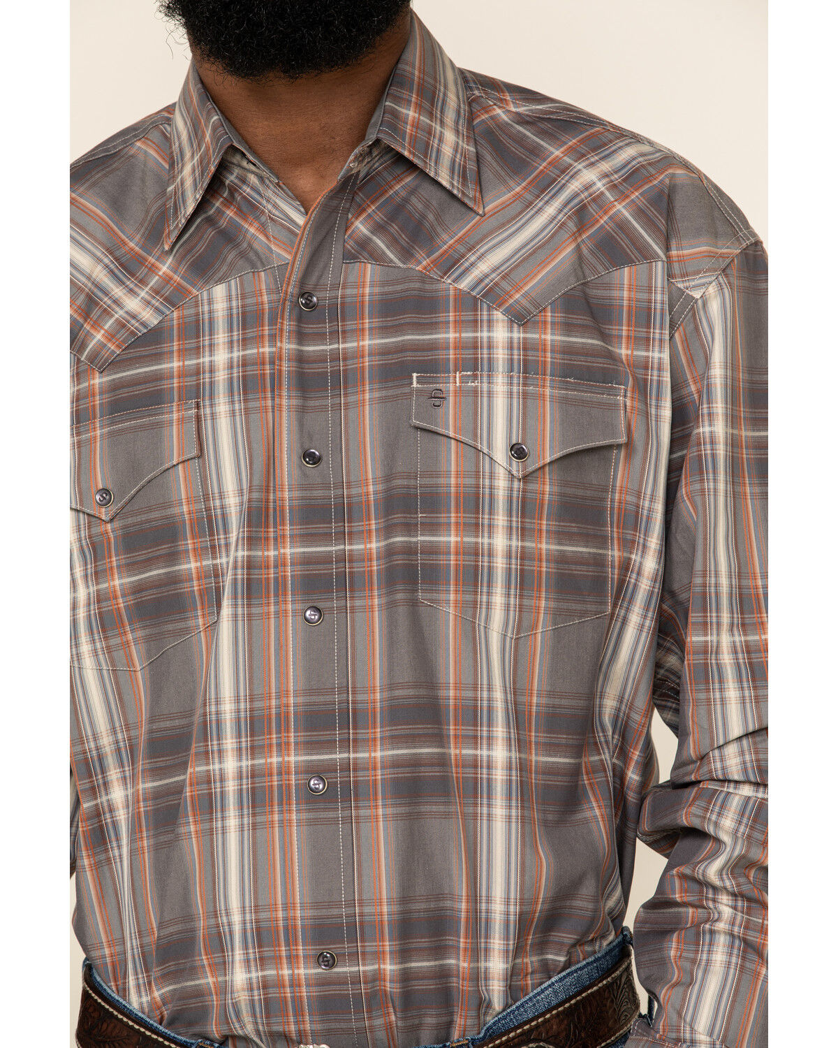 Image #4 - Stetson Men's Gray Adobe Large Plaid Long Sleeve Western Shirt, Grey, hi-res