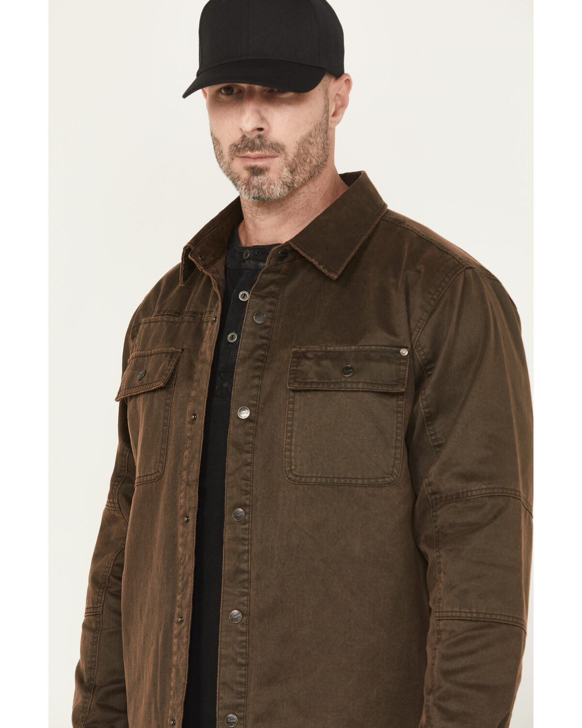 Image #2 - Thorogood Men's Sueded Canvas Snap Shirt Jacket, Dark Brown, hi-res