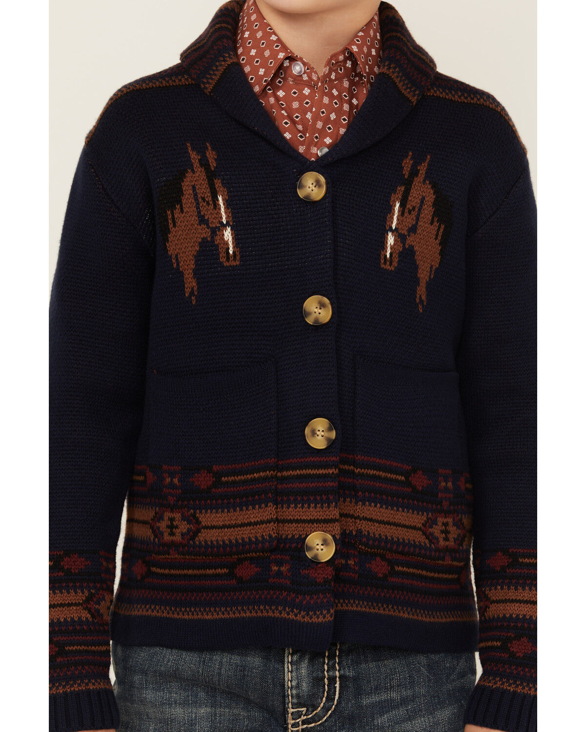 Image #3 - Cotton & Rye Boys' Horse Print Cardigan, Navy, hi-res